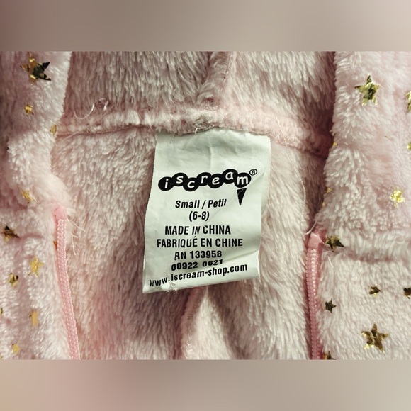 Iscream Gold Star Pink Hooded Fuzzy Onsie Pajama - Girl Size Small (6-8) - Picture 4 of 4